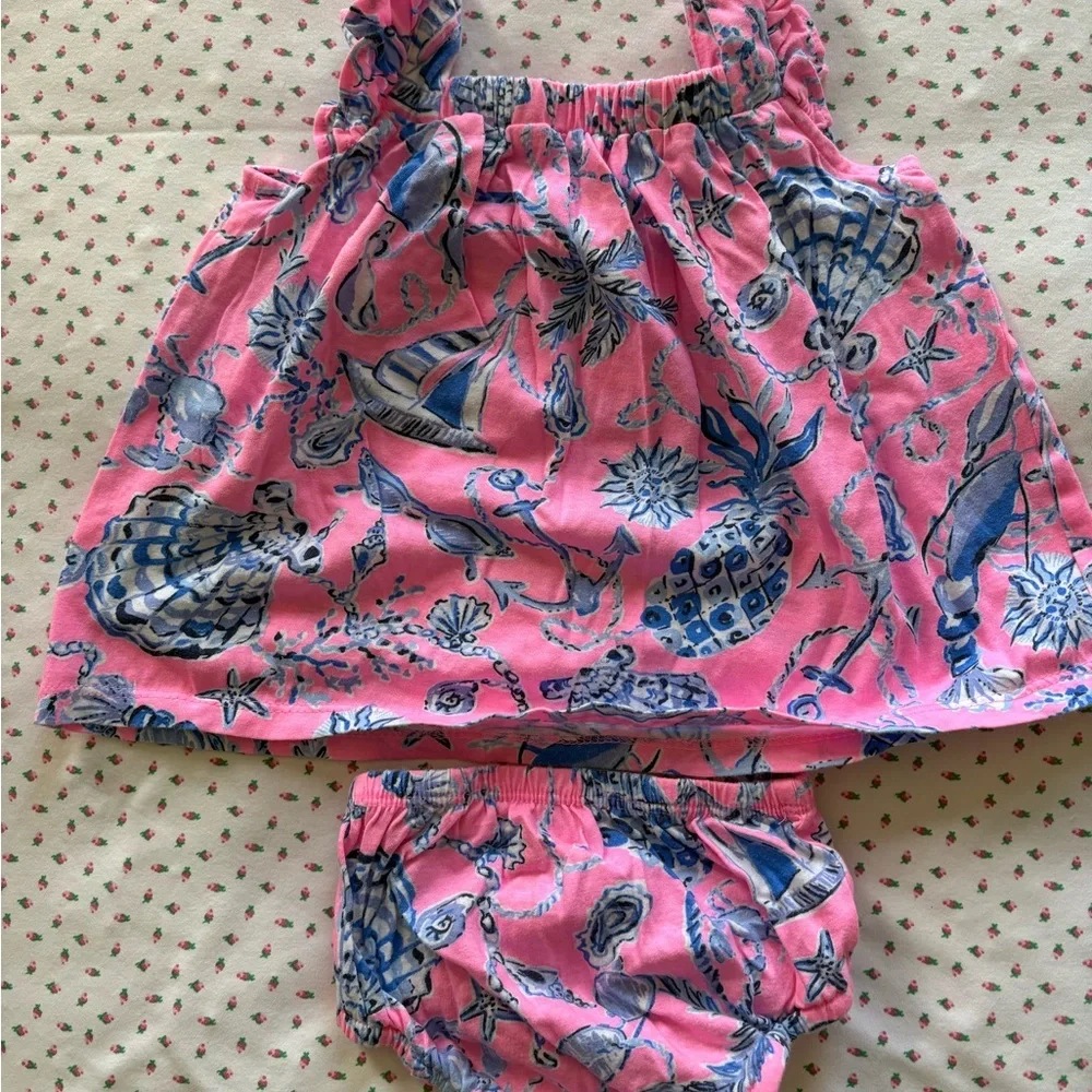 Lilly Pulitzer 3-6 mo Plumeria Infant Dress Rousseau Pink Barefoot Beachcombers